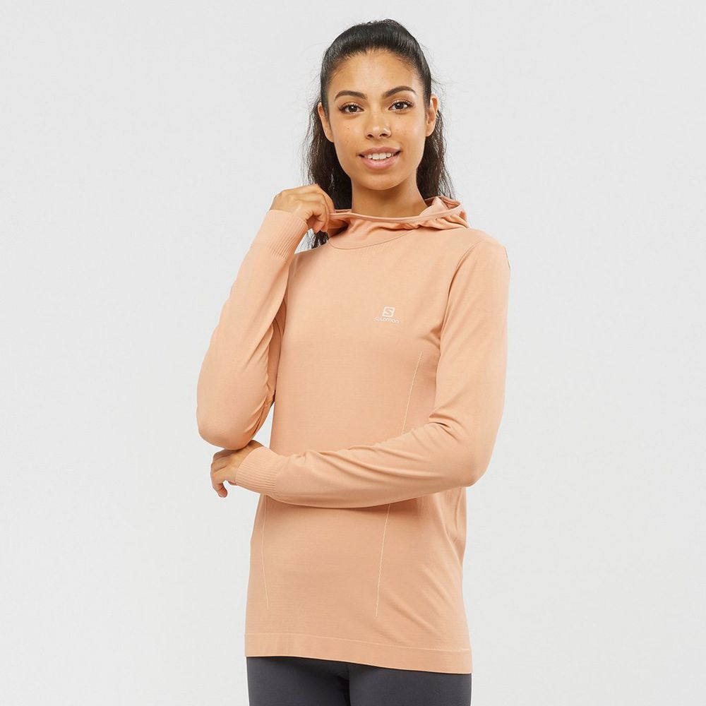 Salomon Singapore Womens Midlayers - ESSENTIAL SEAMLESS HOODIE Beige | 67489-JZOV